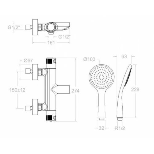 Mitigeur bain-douche thermostatique TERMOTECH avec douchette - 963901NL 963901NL Mitigeur bain-douche thermostatique TERMOTECH avec douchette - 963901NL 963901NL