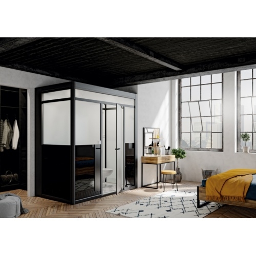 MODULO salle d'eau complète en kit - Montage en 2 jours Modulo XL angle douche gauche - profile noir-2