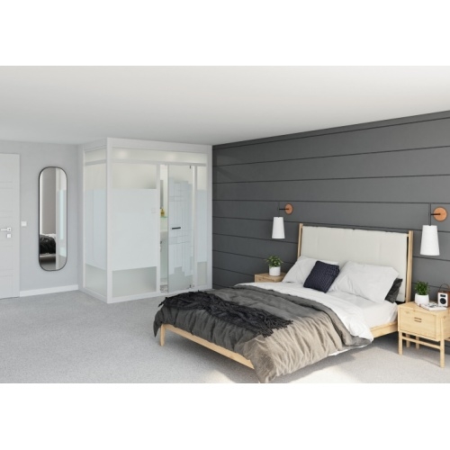 MODULO salle d'eau complète en kit - Montage en 2 jours Modulo angle droite - profile blanc verre blanc