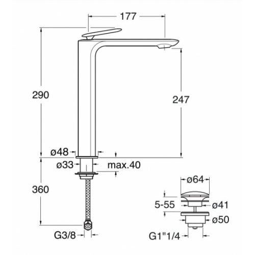 Mitigeur de lavabo haut FOIL avec vidage up&down Chromé FL222 Schéma Mitigeur de lavabo haut FOIL avec vidage up&down Chromé FL222 Schéma