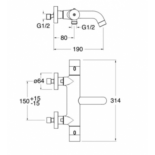 Mitigeur thermostatique bain douche EAST SIDE Chromé ES157 schéma Mitigeur thermostatique bain douche EAST SIDE Chromé ES157 schéma
