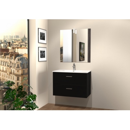 Meuble simple vasque RIO 80cm Noir Structuré SANS miroir - En Kit**