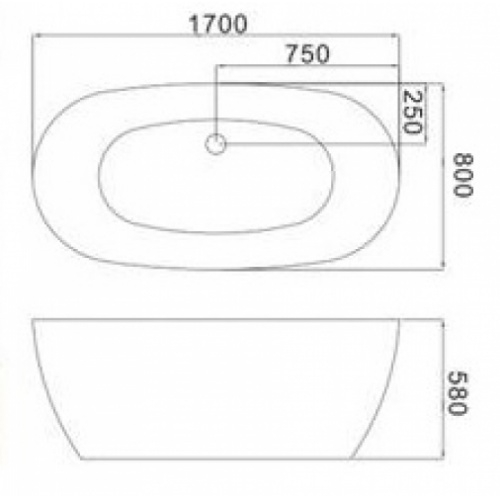 Baignoire îlot autoportante avec Robinetterie 170x80 MAUI MAUI Schéma