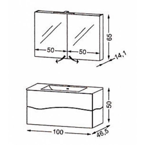 Ensemble meuble salle de bain SHERWOOD Chêne Vieilli 100 cm SHERWOOD Schéma 100