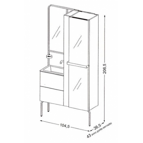 Mini salle de bains TINY 105 cm avec chauffage Chêne Massif TINY Schéma Mini salle de bains TINY 105 cm avec chauffage Chêne Massif TINY Schéma