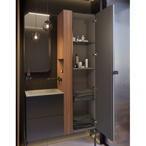 Mini salle de bains TINY 105 cm avec chauffage Noyer Massif Mini salle de bains TINY 105 cm avec chauffage Noyer Massif