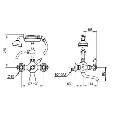 Mélangeur bain/douche mural JULIA Chromé 01 434 Schéma Mélangeur bain/douche mural JULIA Chromé 01 434 Schéma