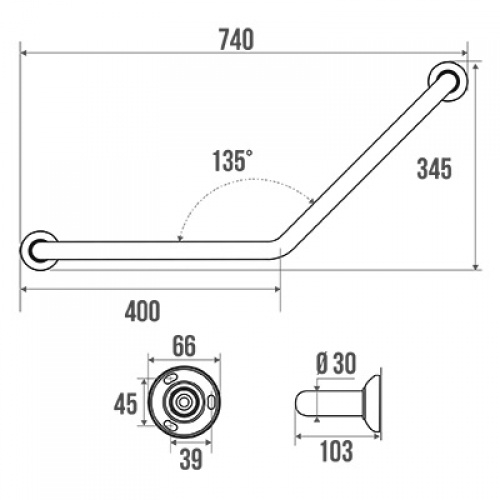 Barre d'appui coudée 135°, symétrique, 400 x 400 mm Schéma 049230 Barre d'appui coudée 135°, symétrique, 400 x 400 mm Schéma 049230