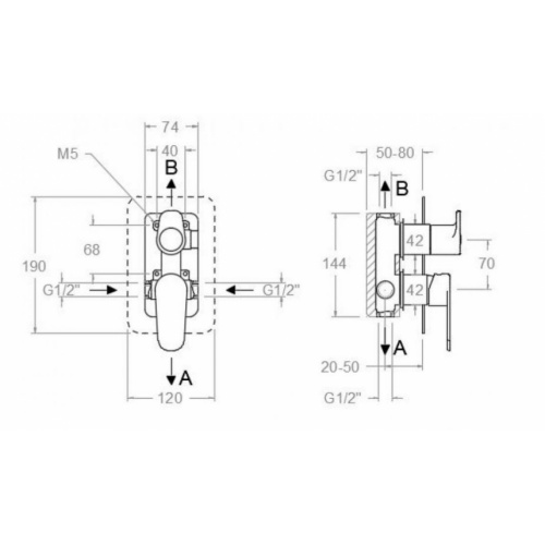 Ensemble encastrée 2 voies ALEXIA thermostatique Chromé - SK3615021 361502S Schéma