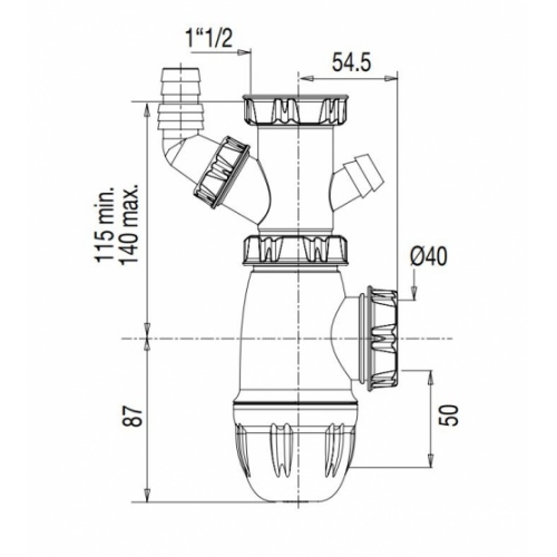 Siphon pour évier avec prise machine à laver** 752200_Schéma