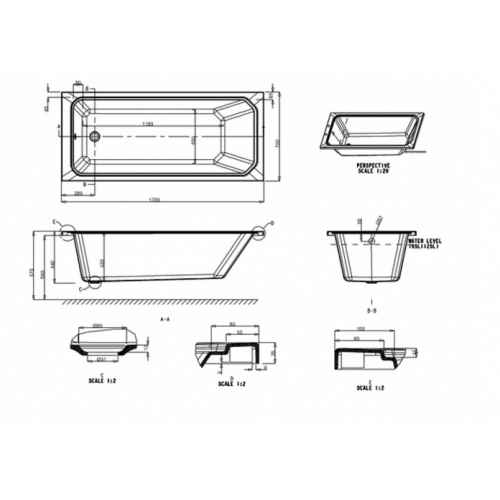 Baignoire rectangulaire traditionnelle ARUNDEL 170x75cm E30 Schéma Baignoire rectangulaire traditionnelle ARUNDEL 170x75cm E30 Schéma