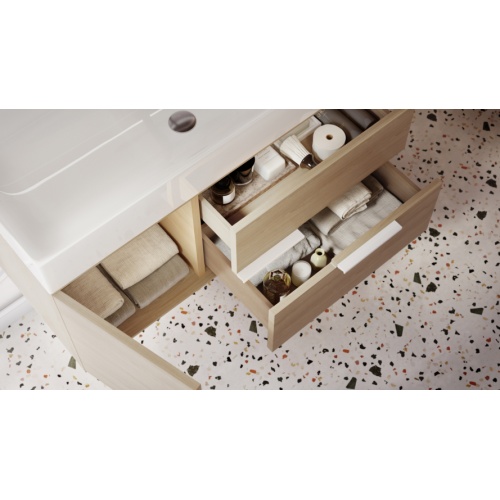 Meuble Salle De Bain 140 Cm En Cachemire Et Chêne Avec Lavabo Céramique Béton - 2 Tiroirs Amortis