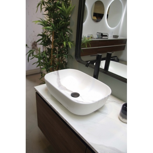 Meuble de salle de bain TOSCANE Noyer Tabac et Marbre Carrare TOS AMB06 HD Meuble de salle de bain TOSCANE Noyer Tabac et Marbre Carrare TOS AMB06 HD