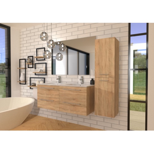 Meuble NEPTUNE Bois Clair 120 cm - Miroir Slim Meuble NEPTUNE Bois Clair 120 cm - Miroir Slim