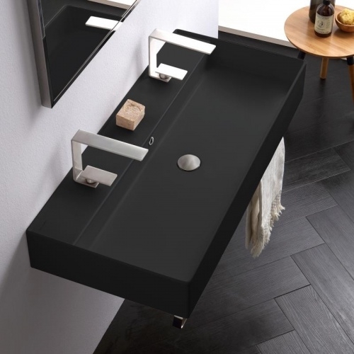 Vasque à poser ou à suspendre TEOREMA 2.0 100 cm - 2 trous - Noir Mat Vasque à poser ou à suspendre TEOREMA 2.0 100 cm - 2 trous - Noir Mat