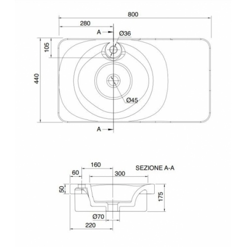 Vasque semi-encastrée FUJI 80 Blanc brillant 6014_Schéma Vasque semi-encastrée FUJI 80 Blanc brillant 6014_Schéma
