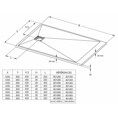 Receveur de douche extra-plat FITEO Blanc sidéral - 120x80 cm FITEO Schéma Receveur de douche extra-plat FITEO Blanc sidéral - 120x80 cm FITEO Schéma