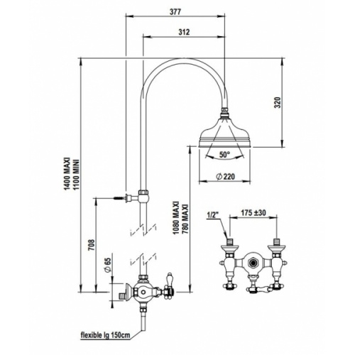Colonne de douche rétro JULIA Chromé 01-544 Schéma Colonne de douche rétro JULIA Chromé 01-544 Schéma