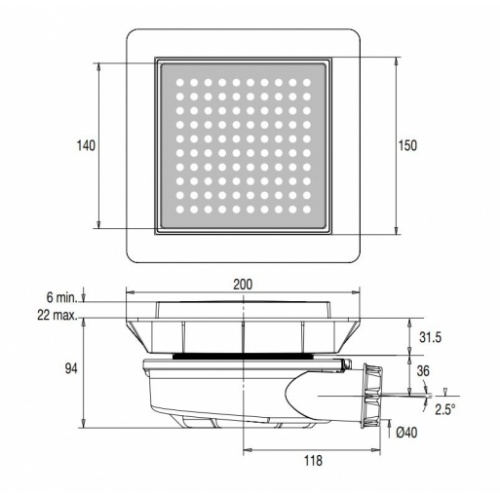 Bonde de sol Flush 44 à carreler - VALENTIN 460867 Bonde de sol Flush 44 à carreler - VALENTIN 460867