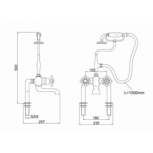 Mitigeur thermostatique bain-douche Burlington monté sur le pont avec réglage S T2DB_LD Mitigeur thermostatique bain-douche Burlington monté sur le pont avec réglage S T2DB_LD