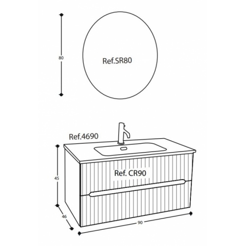 Meuble de salle de bains CIRCE Bois 90 cm- Comp. 2 CIRCE Compo 2 Schéma Meuble de salle de bains CIRCE Bois 90 cm- Comp. 2 CIRCE Compo 2 Schéma