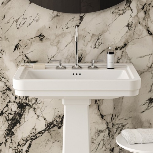 Lavabo mural rétro CALLA 71.5 cm - 3 trous de robinetterie CALLA E222301 (8) Lavabo mural rétro CALLA 71.5 cm - 3 trous de robinetterie CALLA E222301 (8)