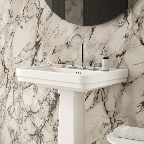 Lavabo mural rétro CALLA 71.5 cm - 3 trous de robinetterie CALLA E222301 (7) Lavabo mural rétro CALLA 71.5 cm - 3 trous de robinetterie CALLA E222301 (7)