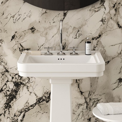 Lavabo mural rétro CALLA 61.5 cm - 3 trous de robinetterie E221801 (2) Lavabo mural rétro CALLA 61.5 cm - 3 trous de robinetterie E221801 (2)