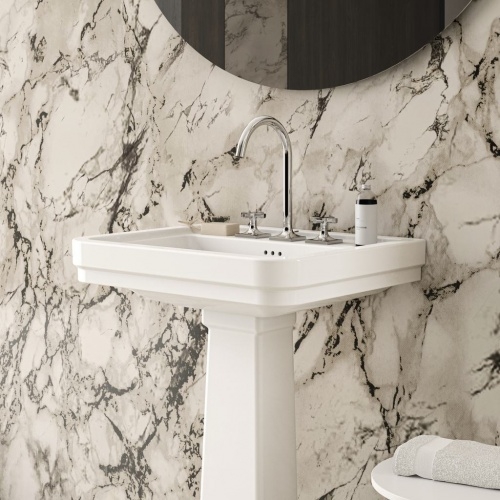 Lavabo mural rétro CALLA 61.5 cm - 3 trous de robinetterie E221801 (3) Lavabo mural rétro CALLA 61.5 cm - 3 trous de robinetterie E221801 (3)