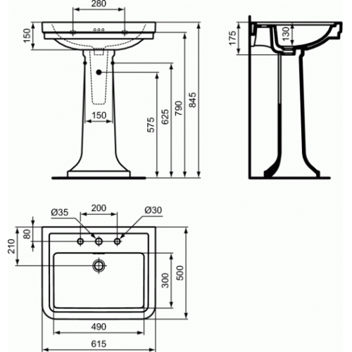 Lavabo mural rétro CALLA 61.5 cm - 3 trous de robinetterie E221801 (1) Lavabo mural rétro CALLA 61.5 cm - 3 trous de robinetterie E221801 (1)