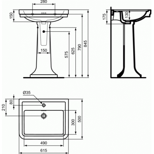 Lavabo mural rétro CALLA 61.5 cm - 1 trou de robinetterie E221601 (1) Lavabo mural rétro CALLA 61.5 cm - 1 trou de robinetterie E221601 (1)