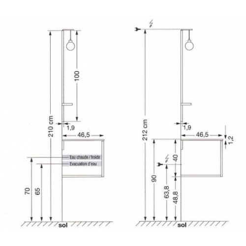 Ensemble de salle de bains COLOMBINE Chêne massif et Verre Colombine_Schéma Ensemble de salle de bains COLOMBINE Chêne massif et Verre Colombine_Schéma