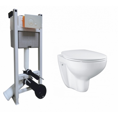 Pack WC suspendu rétro - Bâti-support - Blanc - Choix de plaque de