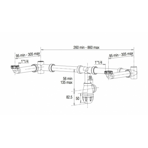 Tubulure de lavabo CONNECTIC 2 vasques tubulure-611200