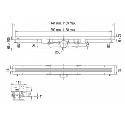 Caniveau Panama pour douche 400 à 1200 mm