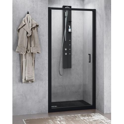 Porte de douche pivotante ZEPHYROS 2.0 G Noir Mat - Transparent - 90cm