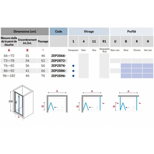 Paroi de douche pliante ZEPHYROS 2.0 S Transparent - Silver - 90cm Zephyros 2 0 S Schéma Paroi de douche pliante ZEPHYROS 2.0 S Transparent - Silver - 90cm Zephyros 2 0 S Schéma