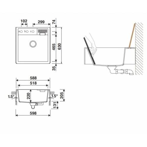 Evier timbre d'office KALLIO Day - Blanc KALLIO Schéma Evier timbre d'office KALLIO Day - Blanc KALLIO Schéma