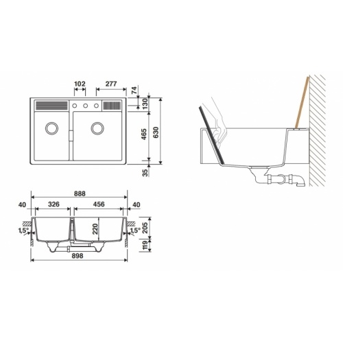 Evier timbre d'office KALLIO Night 2 bacs - Noir KALLIO 2 bacs Schéma Evier timbre d'office KALLIO Night 2 bacs - Noir KALLIO 2 bacs Schéma