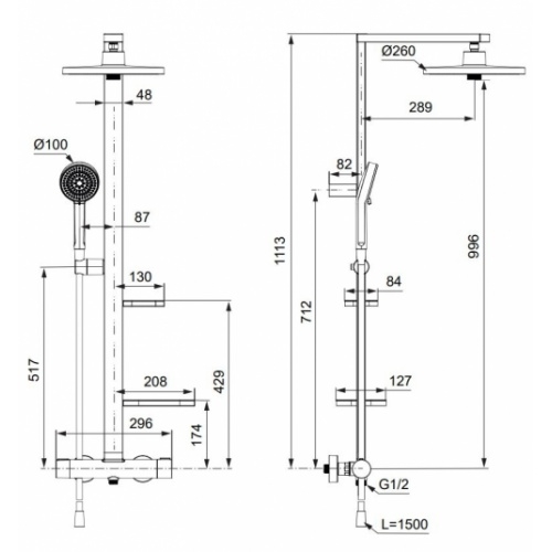 Colonne de douche thermostatique ALU+ Rose BD5838_ Schéma Colonne de douche thermostatique ALU+ Rose BD5838_ Schéma