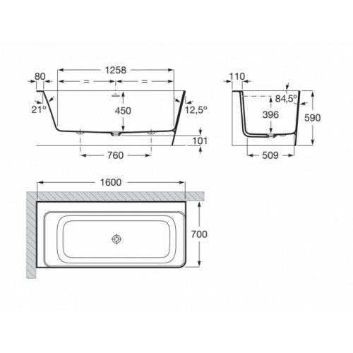 Baignoire d'angle ONA - Angle gauche A248629000_Schéma Baignoire d'angle ONA - Angle gauche A248629000_Schéma