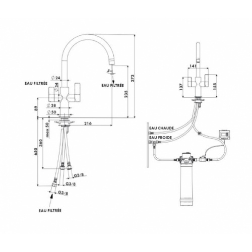 Mitigeur filtrant et enrichi en magnésium Sorgente Filtra Noir FL96824-3VBCR Schéma Mitigeur filtrant et enrichi en magnésium Sorgente Filtra Noir FL96824-3VBCR Schéma