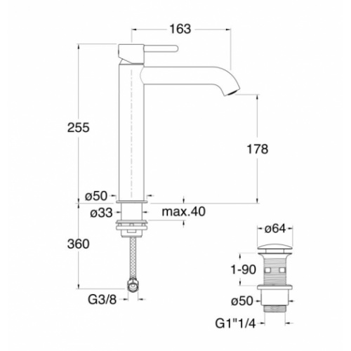 Mitigeur lavabo mi-haut Inox IX - IX22728 IX227 Schéma Mitigeur lavabo mi-haut Inox IX - IX22728 IX227 Schéma