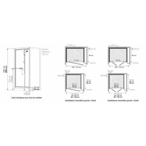 Cabine KINEPRIME GLASS en niche 2 portes battantes - Faible Hauteur - Thermostatique - 90x90cm KINEPRIME Niche Cabine KINEPRIME GLASS en niche 2 portes battantes - Faible Hauteur - Thermostatique - 90x90cm KINEPRIME Niche