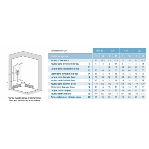 Cabine KINEPRIME GLASS en niche 2 portes battantes - Faible Hauteur - Thermostatique - 90x90cm KINEPRIME_Niche Cabine KINEPRIME GLASS en niche 2 portes battantes - Faible Hauteur - Thermostatique - 90x90cm KINEPRIME_Niche
