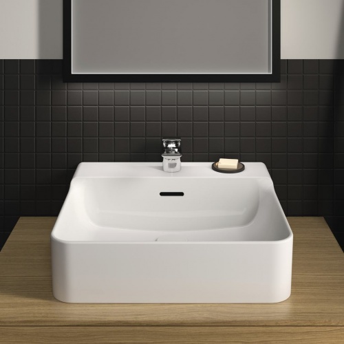 Lavabo en grès fin CONCA rectifié 50x45cm Blanc brillant Conca-T3812 (3) Lavabo en grès fin CONCA rectifié 50x45cm Blanc brillant Conca-T3812 (3)