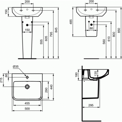 Lavabo suspendu I.LIFE B Blanc - 50 cm T4609-T4739-T4740