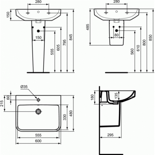 Lavabo suspendu I.LIFE B Blanc - 60 cm T4607-T4739-T4740 Lavabo suspendu I.LIFE B Blanc - 60 cm T4607-T4739-T4740
