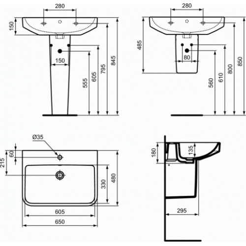 Lavabo suspendu I.LIFE B Blanc - 65 cm T4606-T4739-T4740 Lavabo suspendu I.LIFE B Blanc - 65 cm T4606-T4739-T4740
