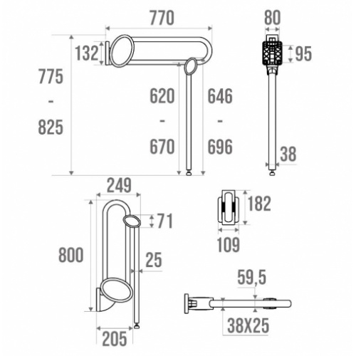 Barre relevable adaptée PMR et Séniors avec béquille de soutien Blanc et Chromé mat - 770 mm 048681_3 Barre relevable adaptée PMR et Séniors avec béquille de soutien Blanc et Chromé mat - 770 mm 048681_3